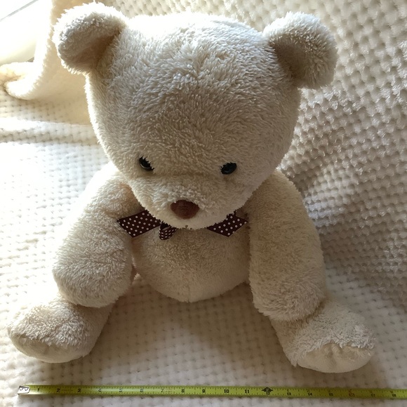 Carters Large 15 inch Sitting Plush Bear Stuffed Animal Toy Brown Polka Dot Bow - Picture 12 of 16